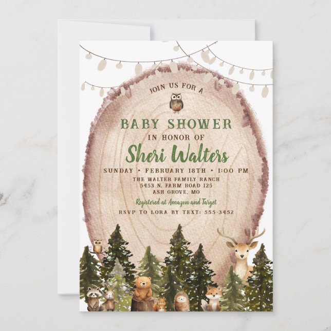 Rustic Watercolor Woodland Baby Shower Invitation (Front)