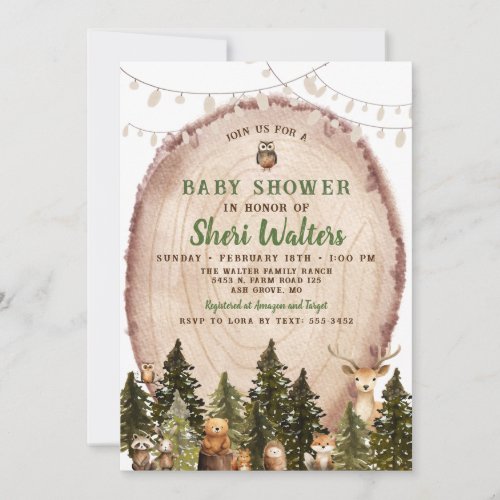 Rustic Watercolor Woodland Baby Shower Invitation