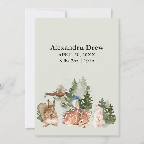 Rustic Watercolor Woodland Birth Announcement