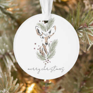 Rustic Watercolor Woodland Deer Christmas Keepsake Ornament