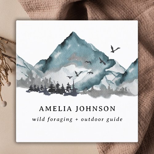 Rustic Watercolor Woodland Forest Outdoor Guide Square Business Card