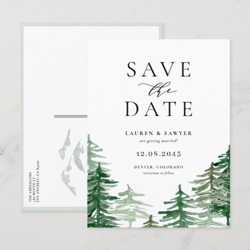 Rustic Watercolor Woodland Forest Save the Date Announcement Postcard