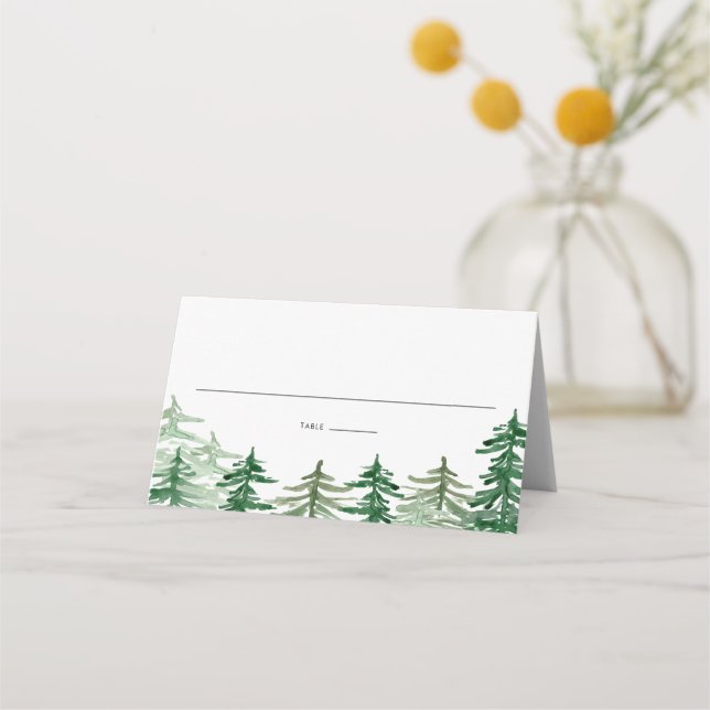 Rustic Watercolor Woodland Forest Wedding Place Card (Front)