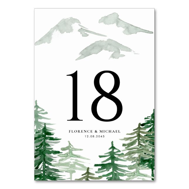 Rustic Watercolor Woodland Forest Wedding Table Number (Front)