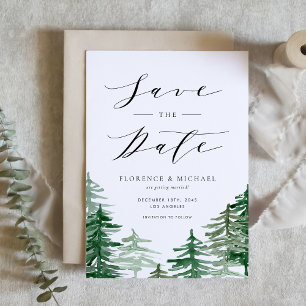 Rustic Watercolor Woodland Green Forest Save The Date