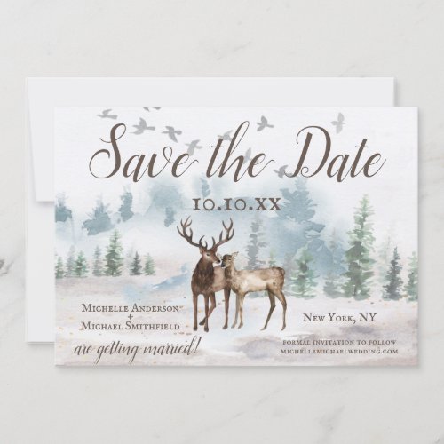 Rustic Watercolor Woodland Mountain Save the Date