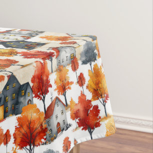 Rustic Watercolor woodland Village Pattern Tablecloth