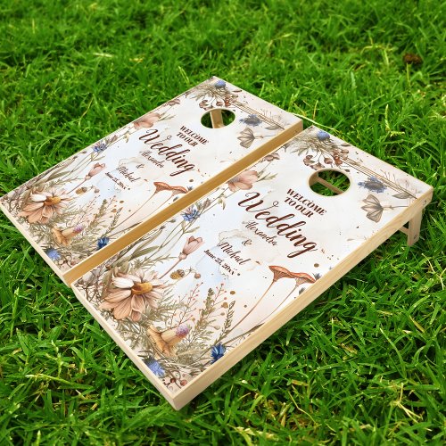 Rustic Watercolor Woodland Wedding Cornhole Set