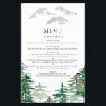 Rustic Watercolor Woodland Wedding Menu Card<br><div class="desc">Customizable woodland menu card featuring watercolor illustrations of trees,  mountains and matching green paper. This rustic forest menu card is perfect for spring and fall weddings,  bridal showers,  baby shower,  birthdays and similar events. Personalize by adding names and menu details.</div>