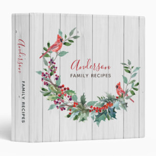 Rustic Watercolor Wreath Bird Family Recipe 3 Ring Binder