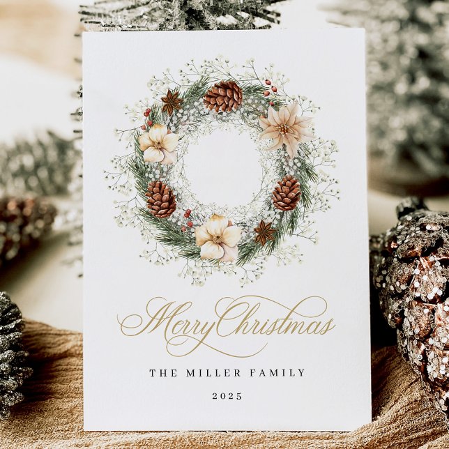 Rustic Watercolor Wreath Christmas Card (Creator Uploaded)