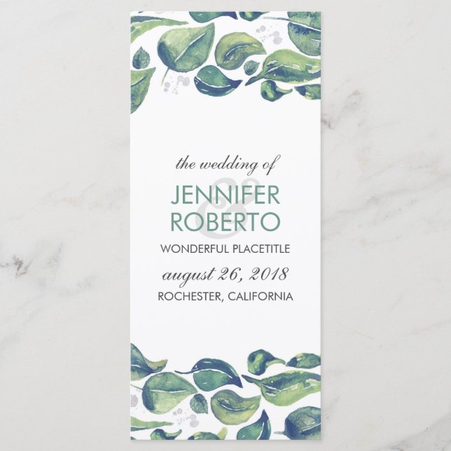 Rustic Watercolor Wreath Leaves Wedding Program (Front)