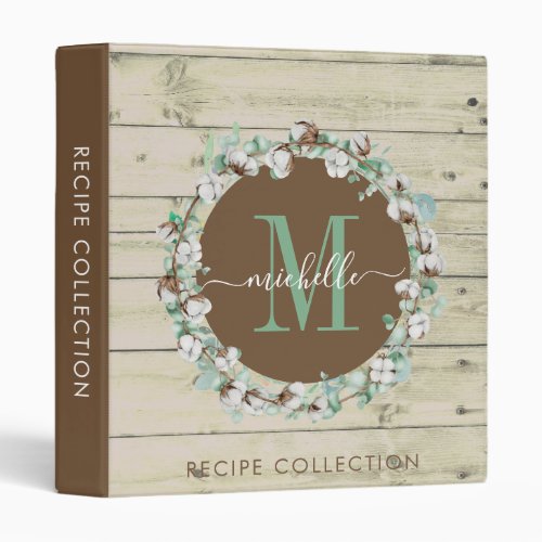 Rustic Watercolor Wreath Monogram Kitchen Recipe   3 Ring Binder