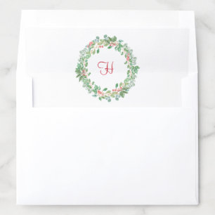 Rustic Watercolor Wreath Red Monogram Christmas Envelope Liner