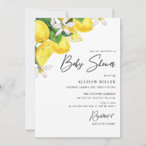 Rustic Watercolor Yellow Lemon Baby Shower Invitation