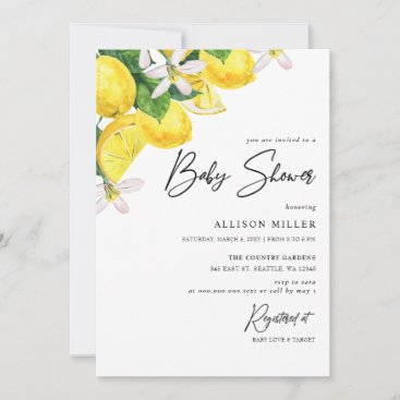 Rustic Watercolor Yellow Lemon Baby Shower Invitation