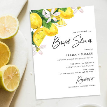 Rustic Watercolor Yellow Lemon Bridal Shower Invitation