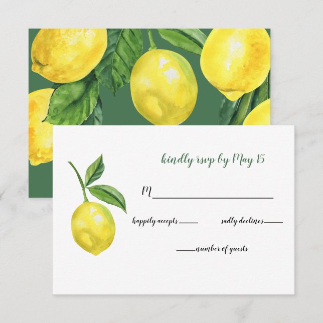 Rustic WatercolorCitrus Lemon Wedding RSVP Card (Front/Back)