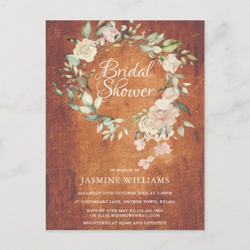 Rustic Watercolour Floral Script Bridal Shower Announcement Postcard