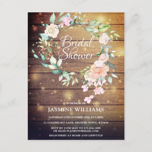 Rustic Watercolour Floral Script Bridal Shower Announcement Postcard