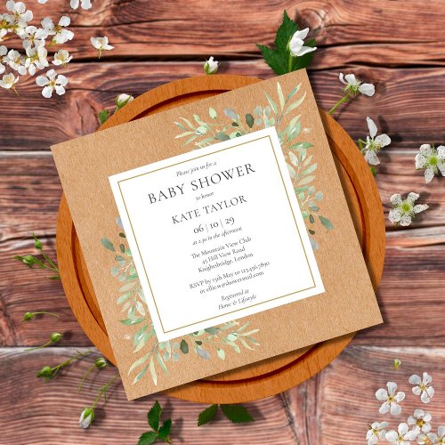 Rustic Watercolour Greenery Neutral Baby Shower Invitation