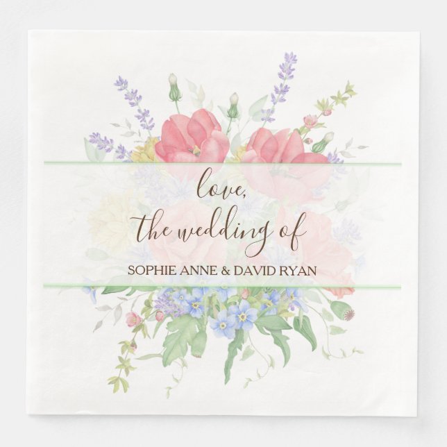 Rustic Watercolour Meadow Wild Flowers Wedding Paper Dinner Napkins (Front)