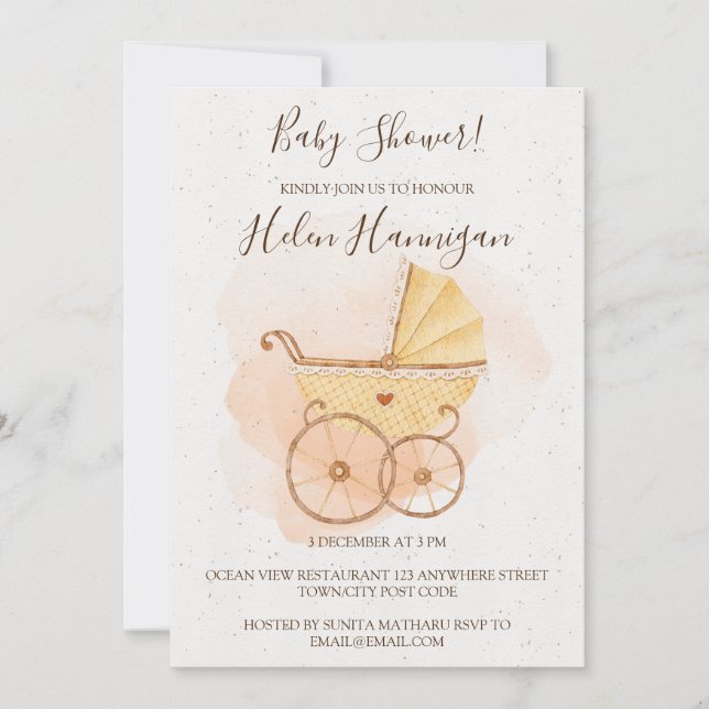 Rustic Watercolour Pink Baby Shower Invitation (Front)