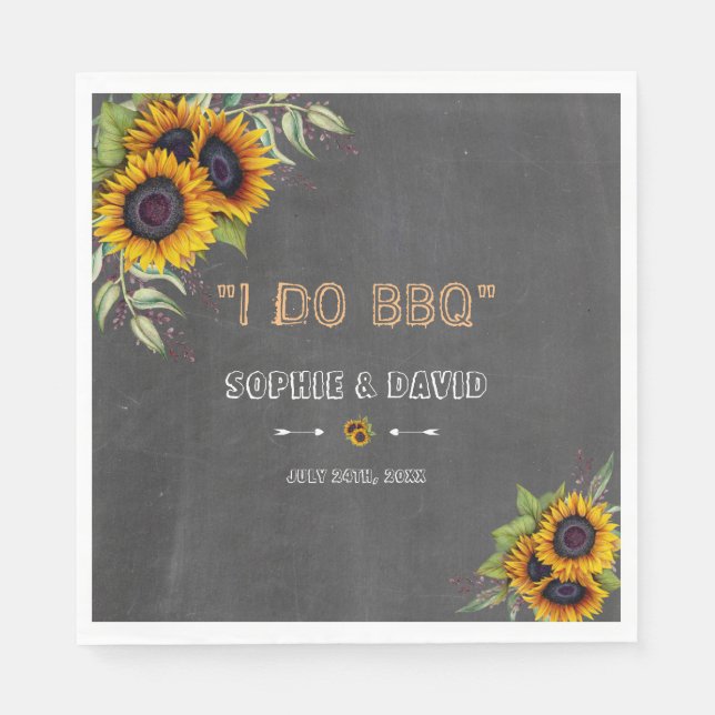 Rustic Watercolour Sunflowers Chalkboard I DO BBQ Napkins (Front)