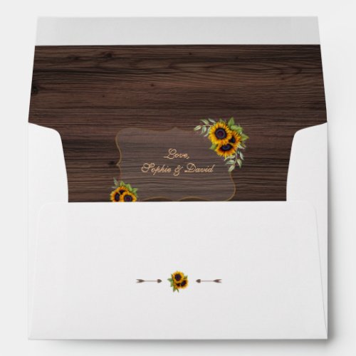 Rustic Watercolour Sunflowers Old Barn Wedding Envelope