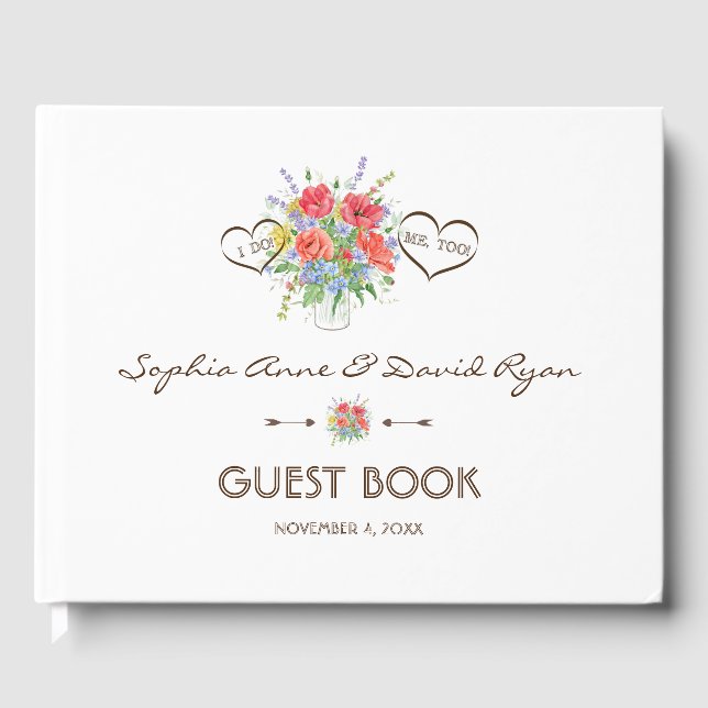 Rustic Watercolour Wild Flowers Wedding Guest Book (Front)