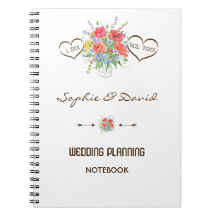 Rustic Watercolour Wild Flowers Wedding Planner Notebook