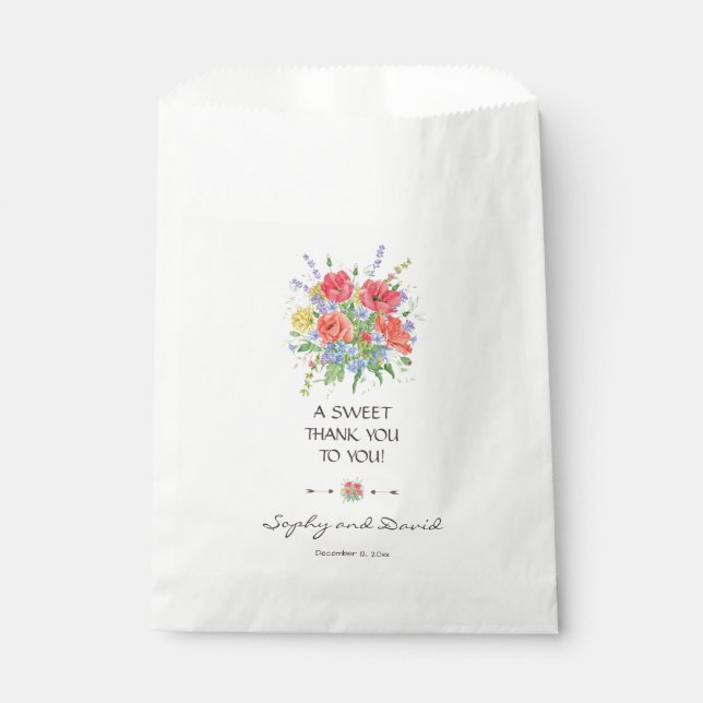 Rustic Watercolour Wild Flowers Wedding THANK YOU Favor Bag (Front)