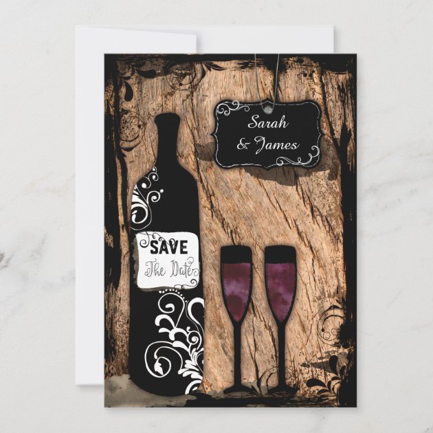 Rustic Watercolour Wine Bottle Save The Date