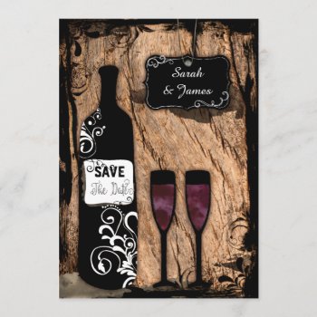 Rustic Watercolour Wine Bottle Save The Date by OLPamPam at Zazzle