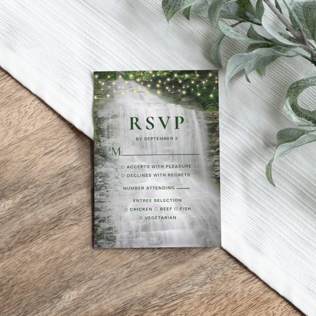 Rustic Waterfall String Lights Wedding RSVP (Creator Uploaded)