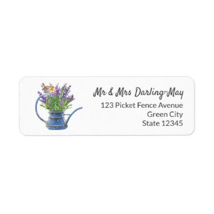 Rustic Watering Can Robin Lavender Return Address Label