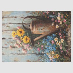 Rustic Watering Can Wildflowers Painting Decoupage Tissue Paper
