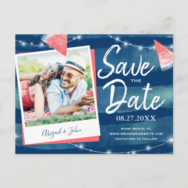 Rustic Watermelon Photo Save the Date Invitations (Front)