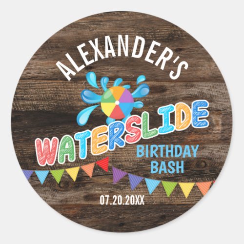 Rustic Waterslide Party Sticker