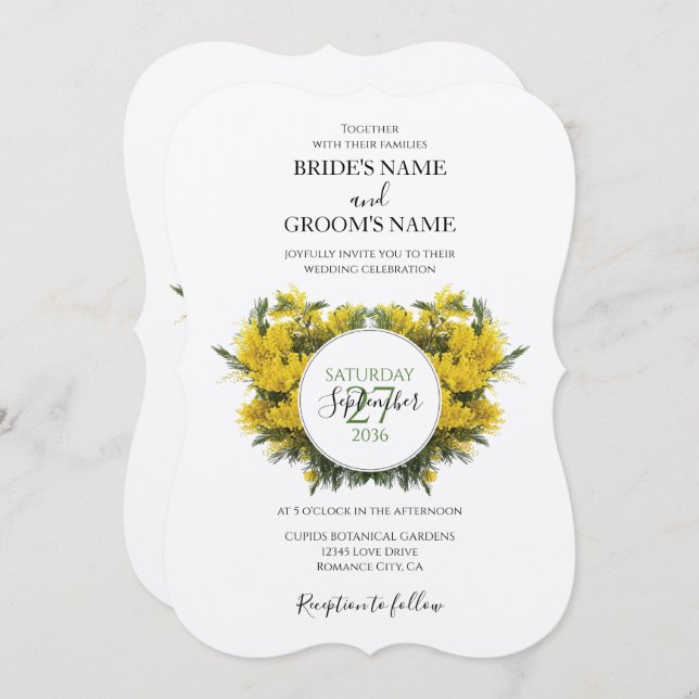 Rustic Wattle Acacia Wedding Invitations (Front/Back)