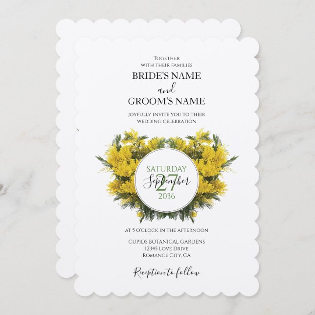 Rustic Wattle Acacia Wedding Invitations (Front/Back)