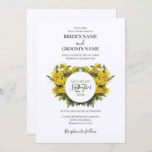 Rustic Wattle Acacia Wedding Invitations (Front/Back)