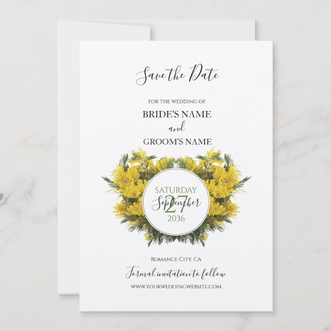 Rustic Wattle Acacia Wedding Save The Date (Front)