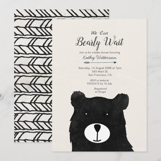 Rustic We can bearly wait baby shower Invitation (Front/Back)