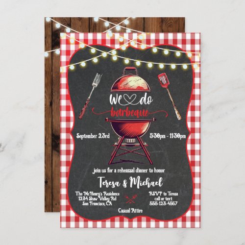 Rustic We do Barbecue Rehearsal Dinner Invitation