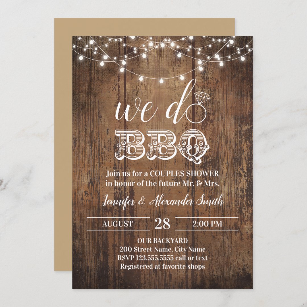 Rustic we do BBQ couples shower Invitation | Zazzle