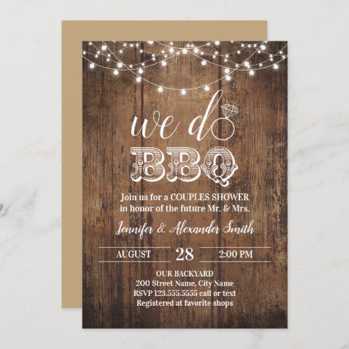 Rustic we do BBQ couples shower Invitation