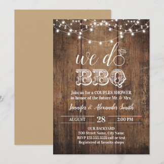 Rustic we do BBQ couples shower Invitation