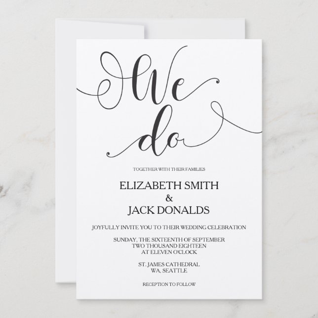 Rustic We Do Wedding Invitation Card - Calligraphy (Front)