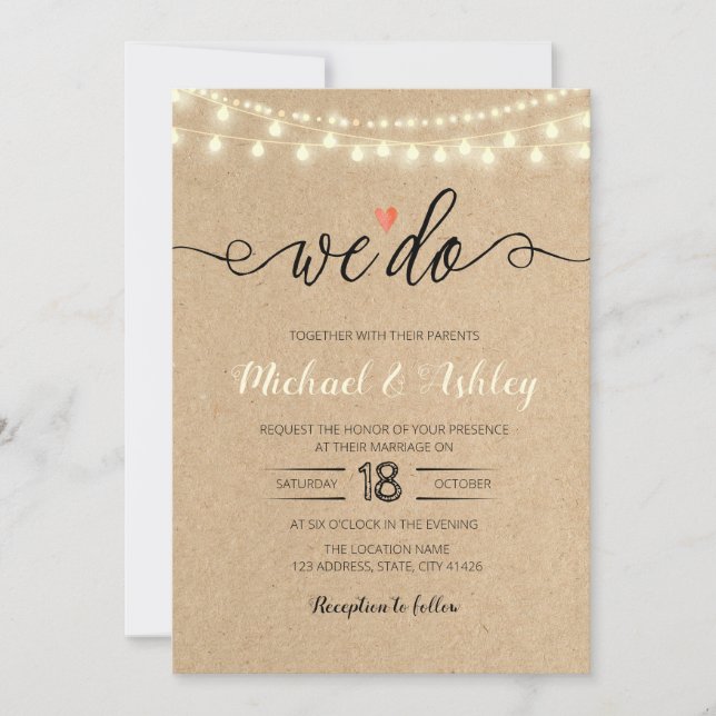Rustic we do wedding theme invitation (Front)